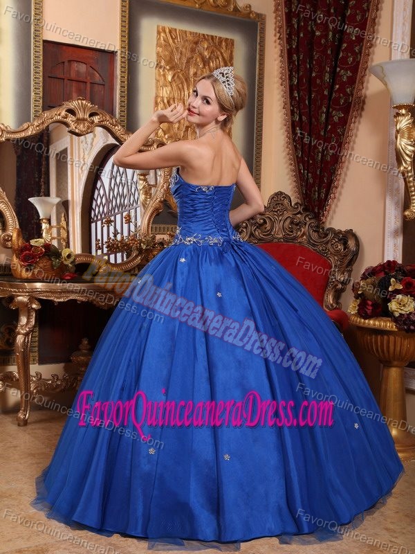 Blue Ball Gown Strapless Floor-length Taffeta and Tulle in style Quinceanera Dress