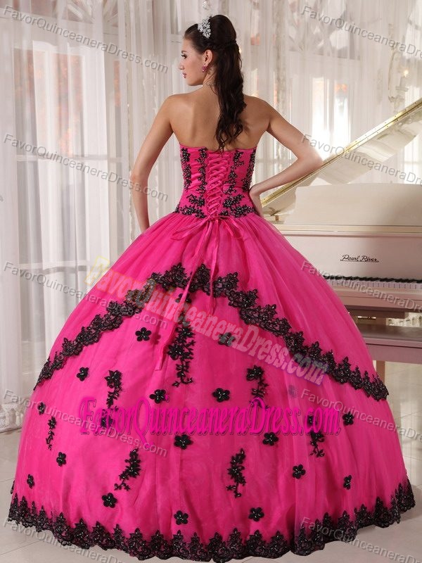 Classical Strapless Appliqued Organza Quinceanera Dresses in Hot Pink