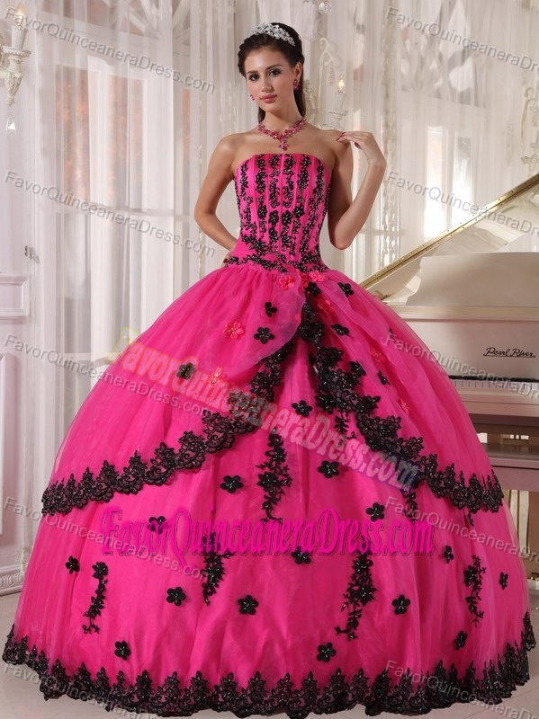 Classical Strapless Appliqued Organza Quinceanera Dresses in Hot Pink