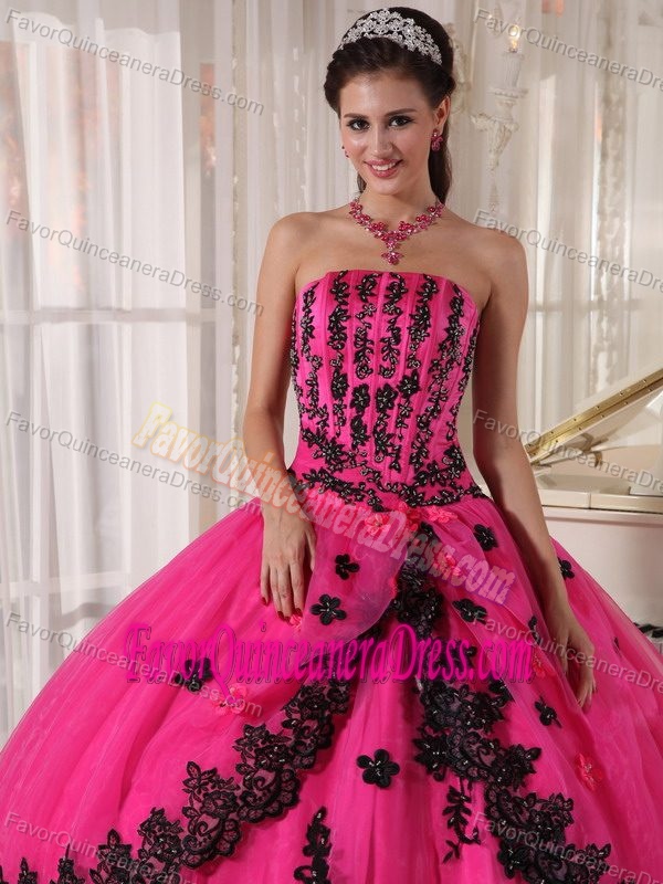 Classical Strapless Appliqued Organza Quinceanera Dresses in Hot Pink