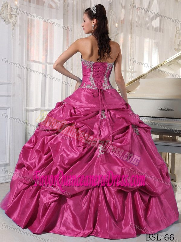 Angel Taffeta and Tulle Appliqued Quinceanera Gown Dress in Hot Pink