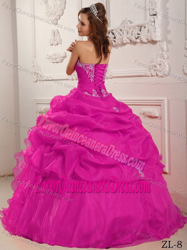 Strapless Organza Ruffled Hot Pink Quinceanera Dresses with Beading