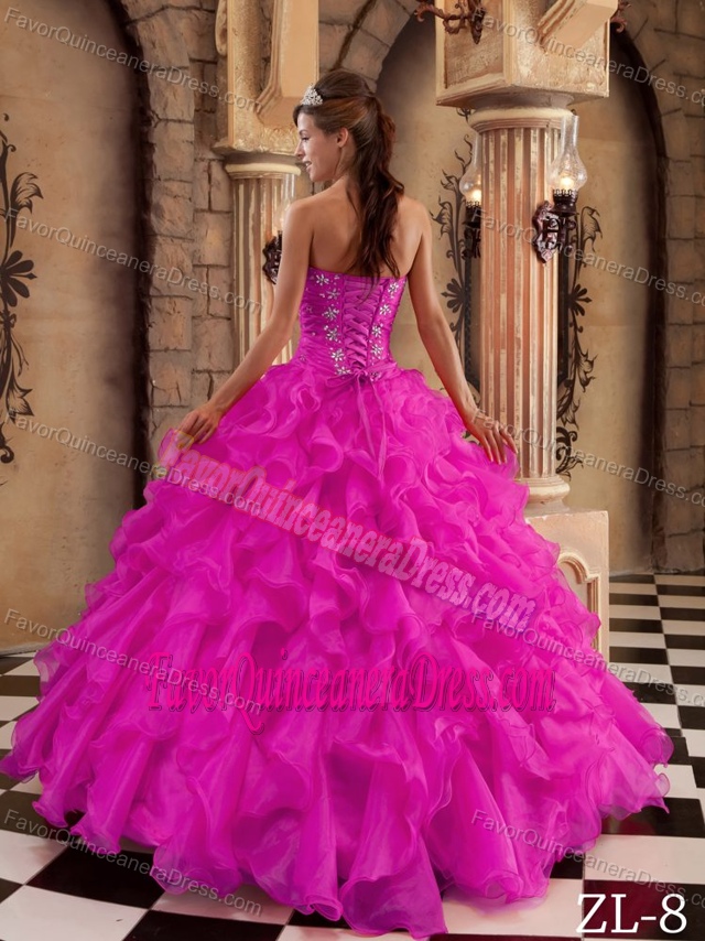 Low Price Organza Quinceanera Gown Dresses with Ruffles in Hot Pink