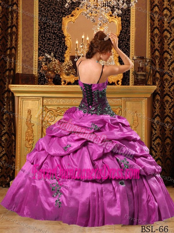 Affordable Fuchsia Taffeta Quinceanera Gown Dresses with Appliques