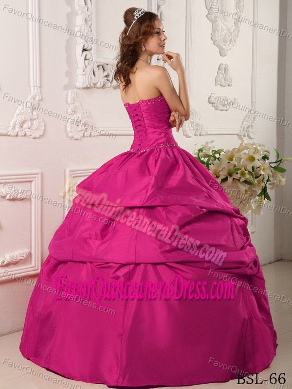 Exclusive Sweetheart Taffeta Hot Pink Quinceanera Gown with Beading