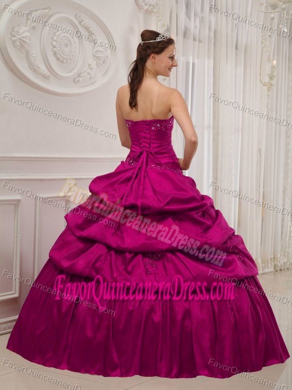 Fuchsia Strapless Floor-length Taffeta Quinceanera Dress with Ruffles