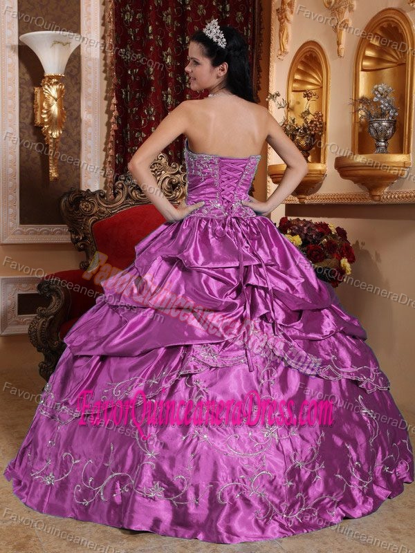 Fuchsia Floor-length Taffeta Embroidered Quinceanera Dress with Beading