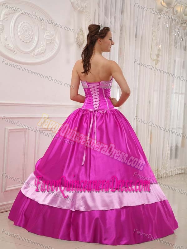 Elegant Floor-length Satin Appliqued Quinceanera Dress with Beading