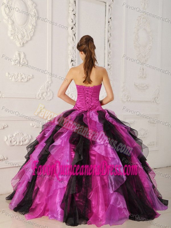 Multi-colored Strapless Organza Ruffled Quinceanera Dress with Appliques