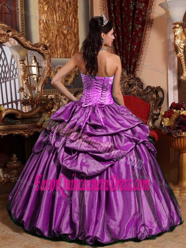 Fuchsia Quinceanera Gown Dress in Taffeta with Hand Made Flowers