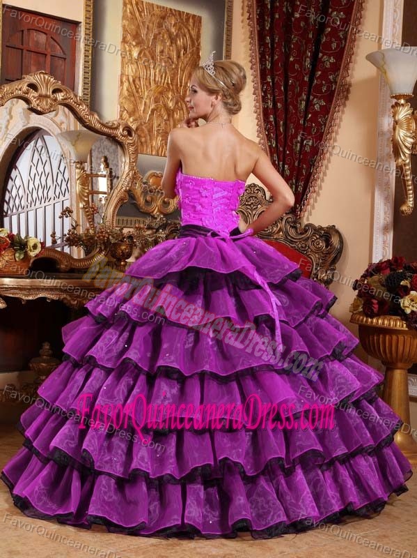 Multi-colored Strapless Organza Appliqued Quinceanera Dress with Ruffles