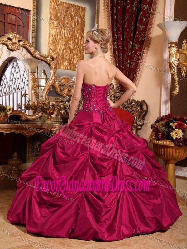 Dreamy Red Strapless Taffeta Quinceanera Gown Dress with Beading