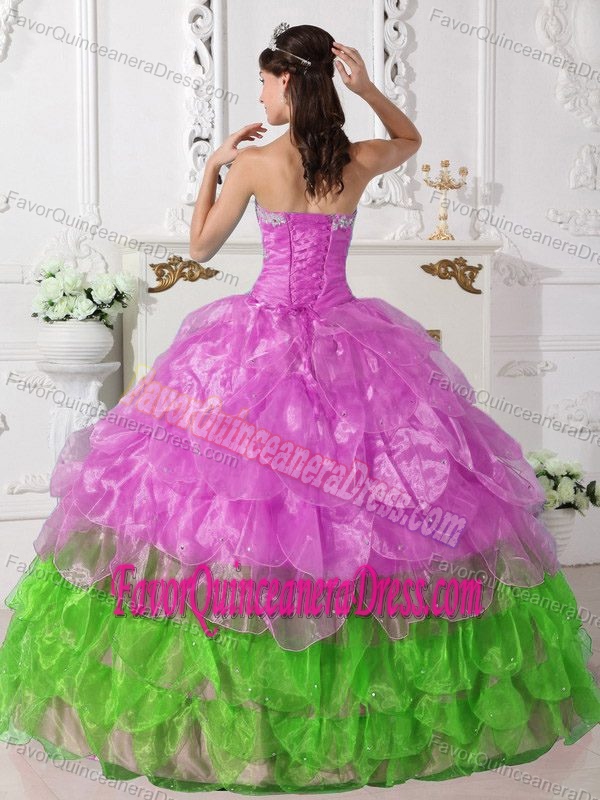 Newest Colorful Strapless Appliqued Dress for Quinceanera in Organza