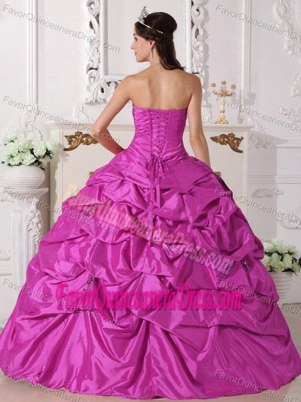 Stunning Hot Pink Sweetheart Taffeta Quinceanera Dress with Beading