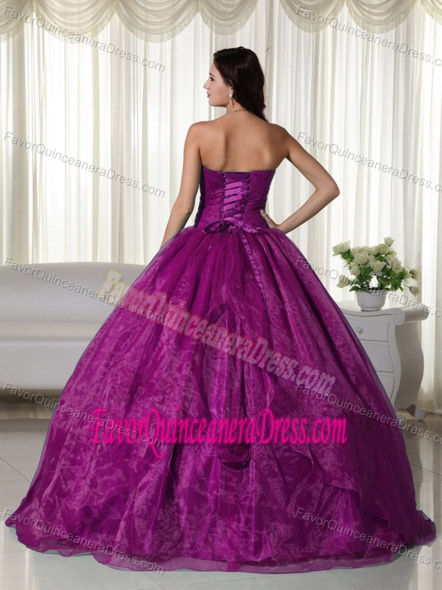 Fuchsia Strapless Floor-length Organza Quinceanera Dress with Beading