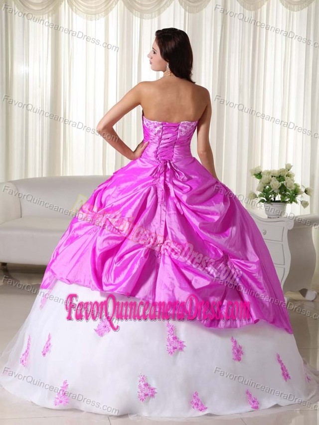 Sweetheart Floor-length Taffeta Quinceanera Dress in Hot Pink and White