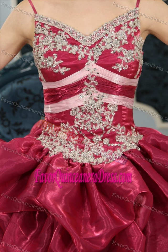 Fuchsia Spaghetti Strap Chapel Train Organza Quinceanera Dress with Pick Ups