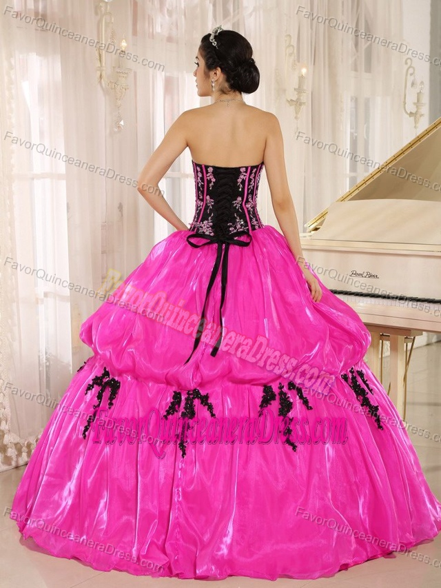 Most Popular Hot Pink Strapless Embroidery Quinceanera Dress with Beading