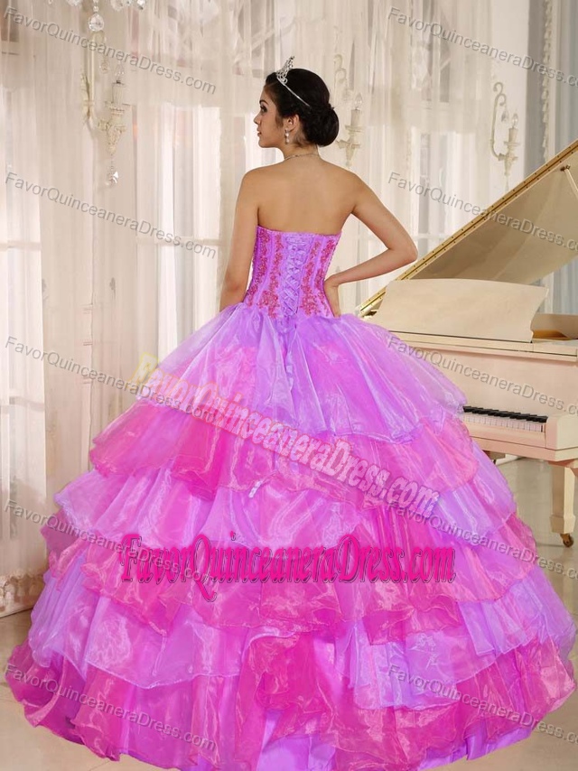 Strapless Organza Quinceanera Dresses with Ruffled Layers and Appliques