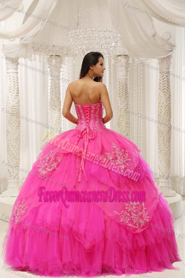 Hot Pink Sweetheart Embroidery Quinceanera Gown with Beading on Sale