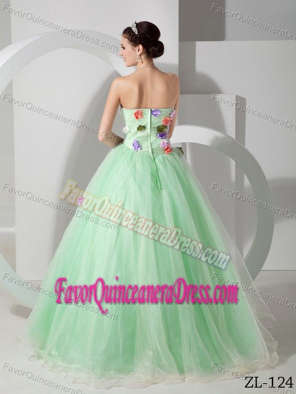 Strapless Hunter Green Taffeta Dresses for Quince with Appliques and Pick-ups