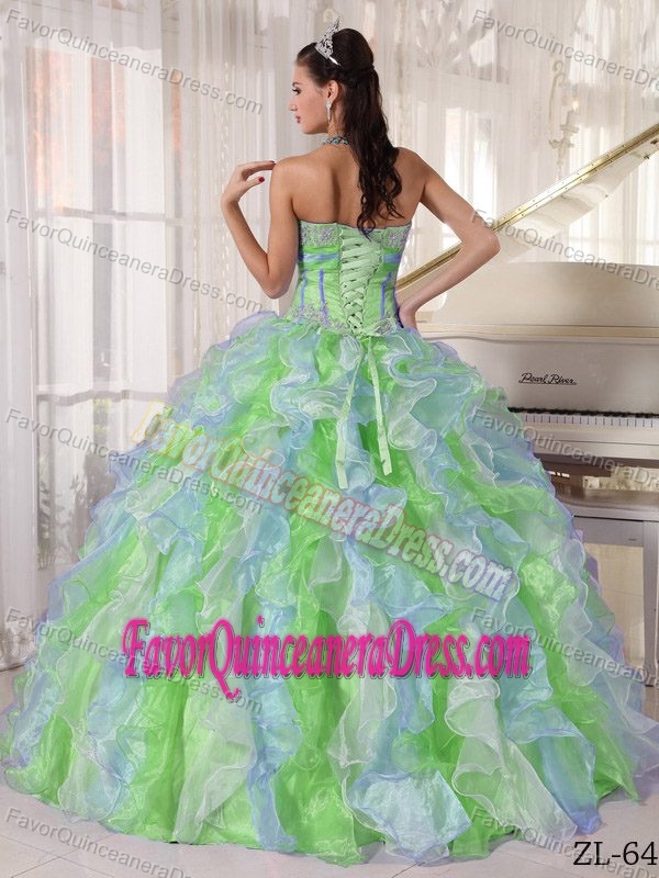 Beautiful Light Green Strapless Tulle Dresses for Sweet 16 with Colorful Flowers