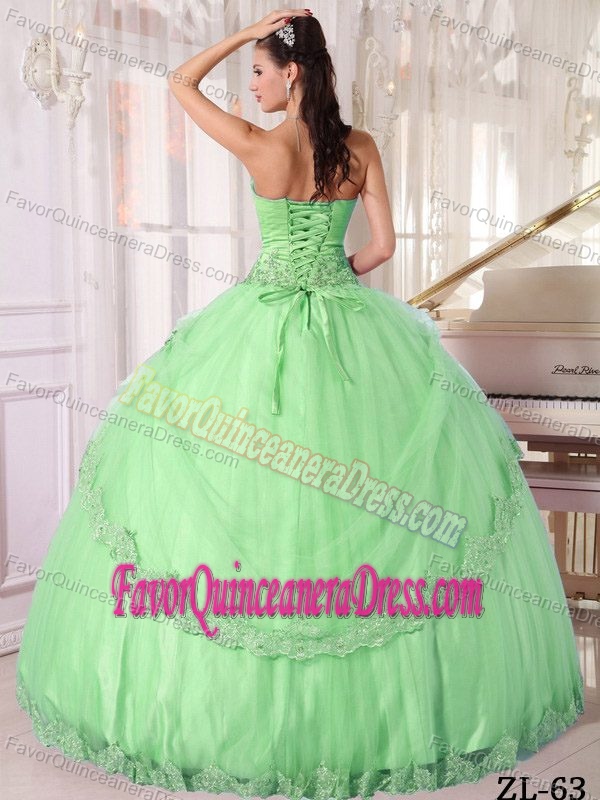 Latest Sweetheart Apple Green Taffeta and Tulle Quinceanera Dress with Appliques