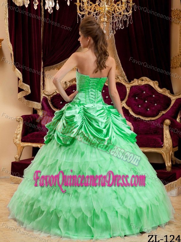 Spring Green Drapped Strapless Organza and Taffeta Quinceanera Dress for 2013
