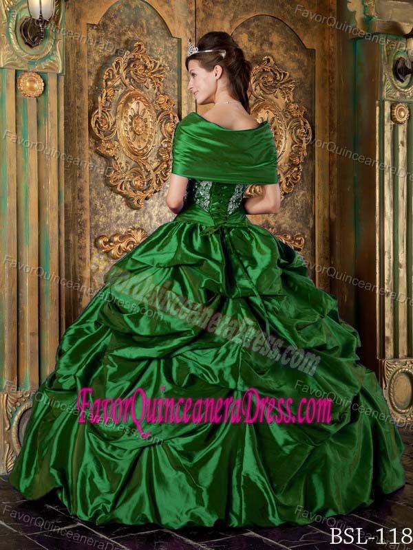 Strapless Taffeta Embroidery Quinceanera Gown Dresses in Hunter Green