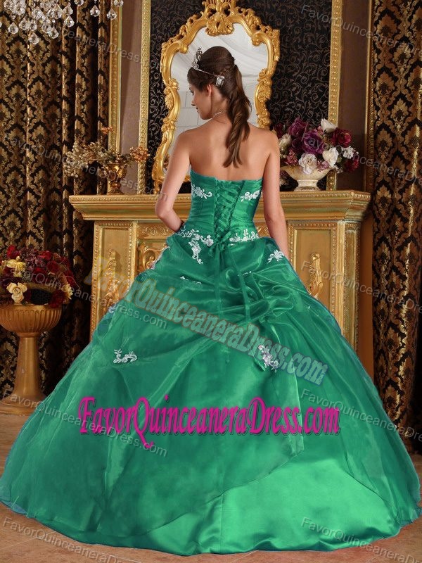 Strapless Organza and Satin Quinceanera Gown Dresses with Appliques