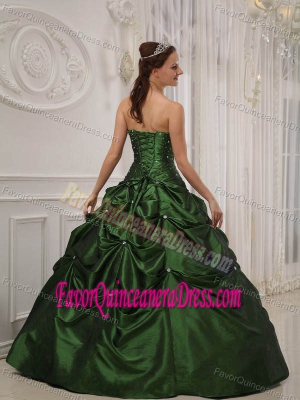 Hunter Green Strapless Dresses for Quinceanera in Taffeta and Satin