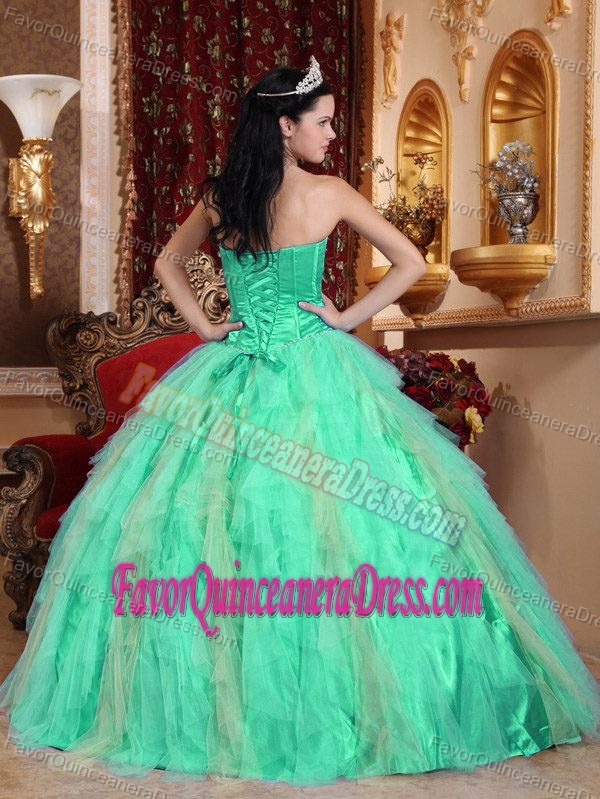 Apple Green Sweetheart Dresses for Quinceanera with Ruffles in Tulle