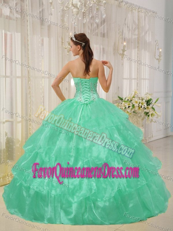 Ruffled Strapless Taffeta and Organza Dress for Quince in Apple Green