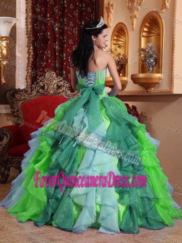 Wholesale Colorful Organza Quinceanera Gown with Appliques and Ruffles