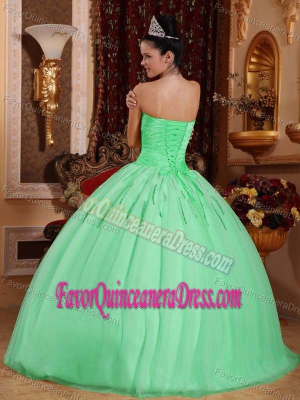 Brand New Sweetheart Green Beaded Quinceanera Gown Dresses in Tulle