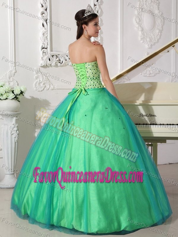 Brand New Strapless Green Tulle Quinceanera Gown Dress with Beading