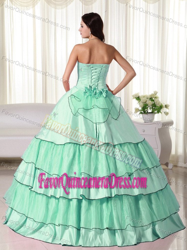 Popular Apple Green Taffeta Sweet Sixteen Dress with Layers and Flowers