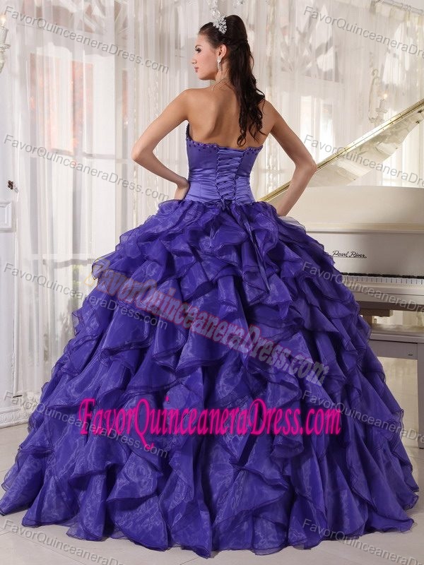 Purple Ball Gown Quinces Dresses in Satin and Organza with Pick-ups