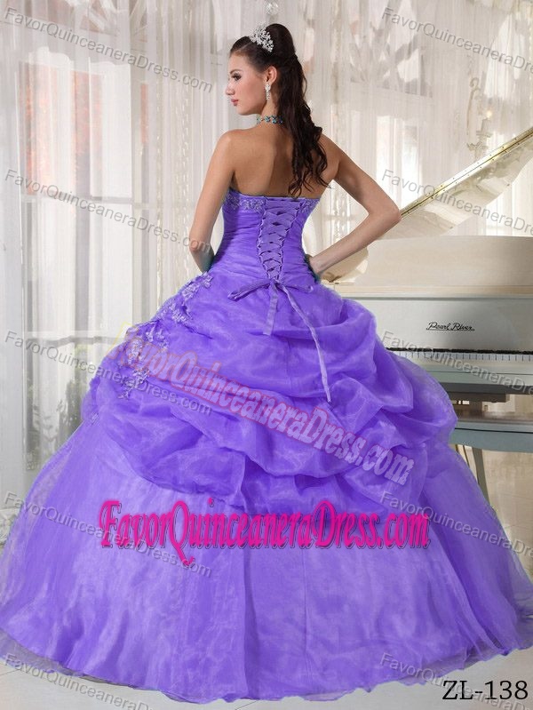 Lavender Ball Gown Sweet Sixteen Dresses in Organza with Pick-ups