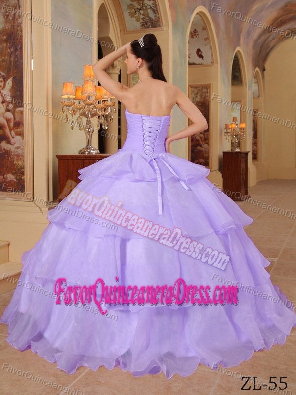 Lavender Ball Gown Sweetheart Quinceaneras Dress in Organza with Bead