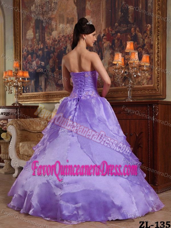 Organza Purple Ball Gown Strapless Dress for Quinceaneras with Beads