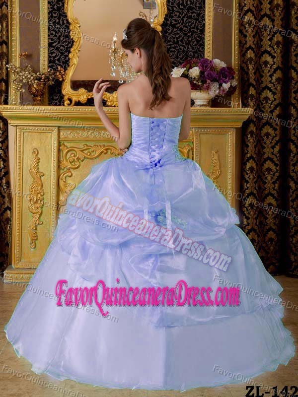 Light Blue Ball Gown Strapless 2012 Dresses for Quinceanera in Organza