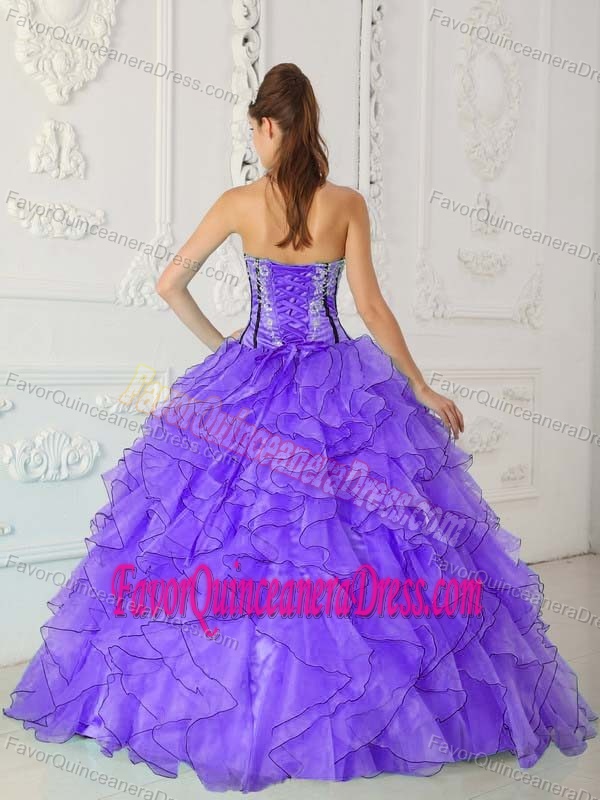 Purple Organza Appliqued Sweet Sixteen Dress of Ball Gown with Ruffles