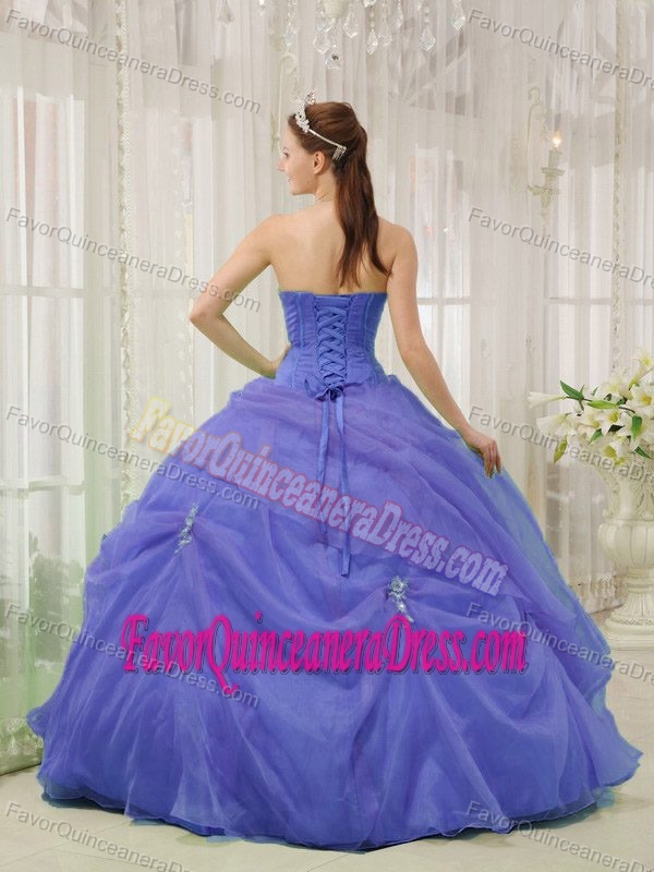 Organza Appliqued Quinceanera Dresses of Ball Gown Sweetheart in Purple