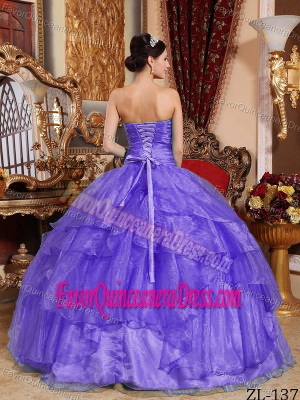 Strapless Purple Ball Gown Floor-length Organza Quinceanera Dress with Beading