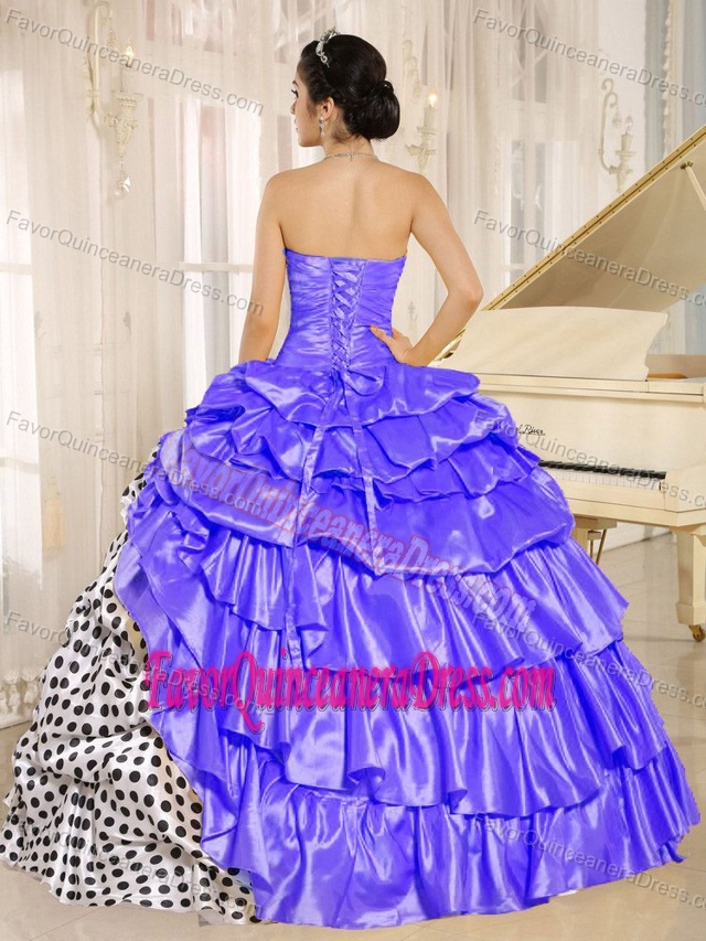 Purple and Spotty Strapless Ball Gown Taffeta Quinceanera Dress with Pick-ups