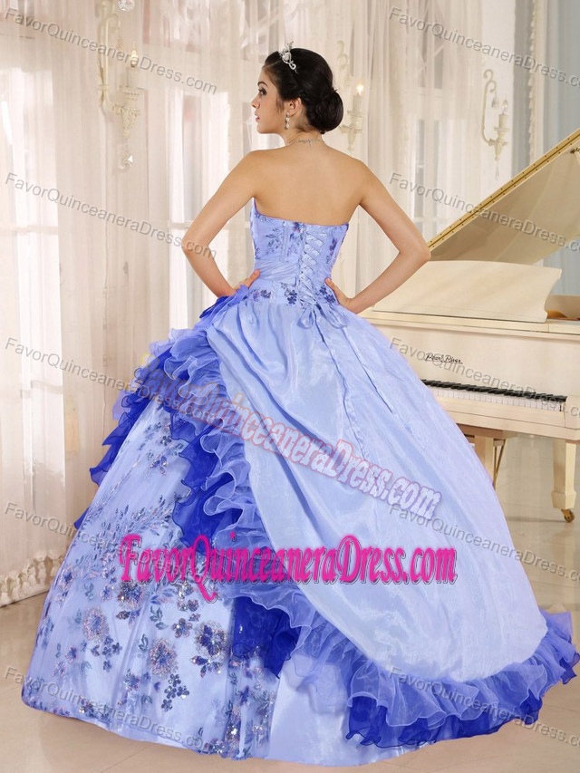 Sweetheart Blue Ball Gown Taffeta and Organza Quinceanera Dress with Appliques