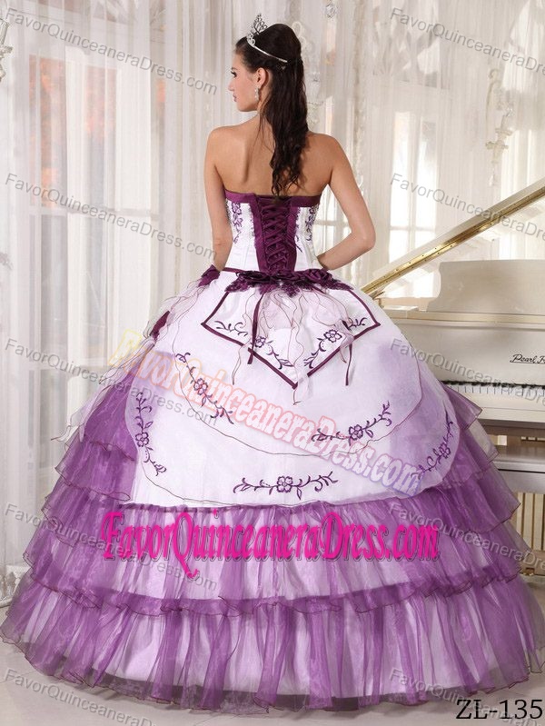 Sweetheart White and Purple Ball Gown Satin and Organza Quinceanera Dresses