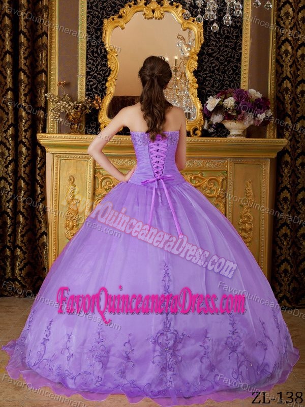 Exclusive Organza Lavender Ball Gown Quinces Dresses with Embroidery