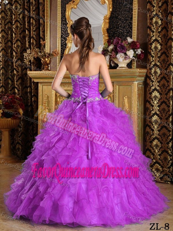 Surprising Appliqued Lavender Organza Taffeta Dress for Quince Floor-length